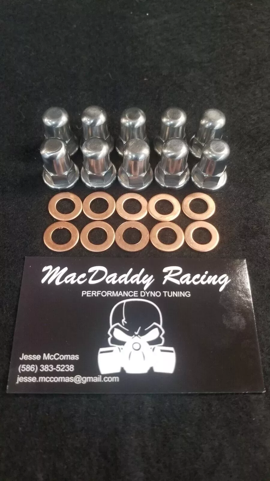 Yamaha Blaster head nuts and washers from MacDaddy Racing. 6 nuts and 6 washers to accommodate your Yamaha Blaster and provide a very clean look.